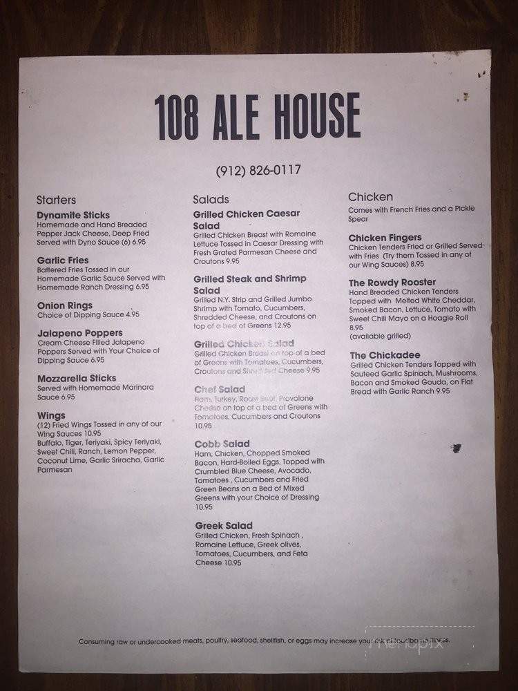 108 Ale House - Rincon, GA menu_pic