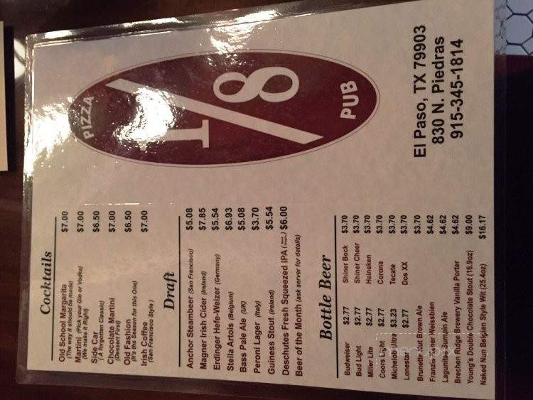 1/8 Pizza Pub - El Paso, TX menu_pic