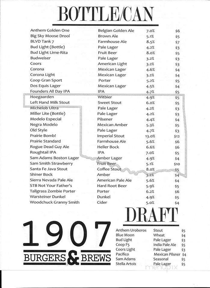 1907 Burgers & Brews - Moore, OK menu_pic