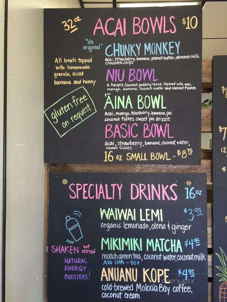 Aloha Aina Juice Cafe - Kauai County, HI menu_pic