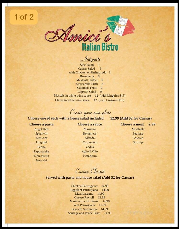 Amici's Italian Bistro - North Charleston, SC menu_pic