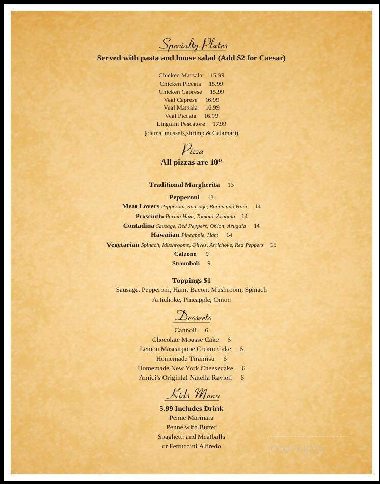 Amici's Italian Bistro - North Charleston, SC menu_pic