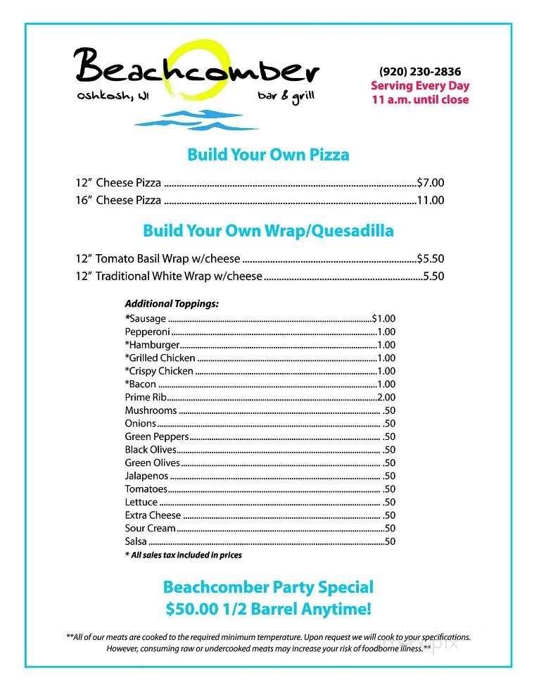 Beachcomber - Oshkosh, WI menu_pic
