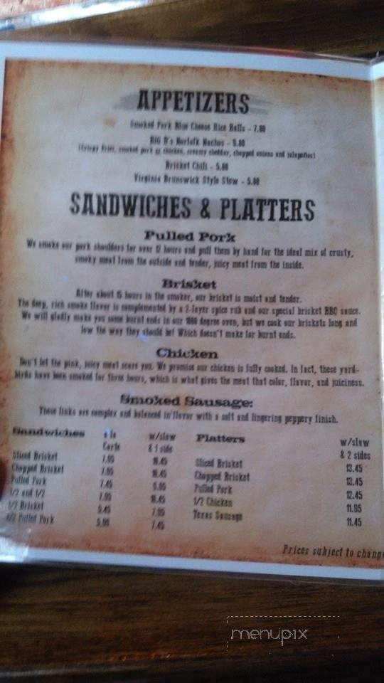Big D's Smokin Butt BBQ Low And Slow - Corydon, IN menu_pic