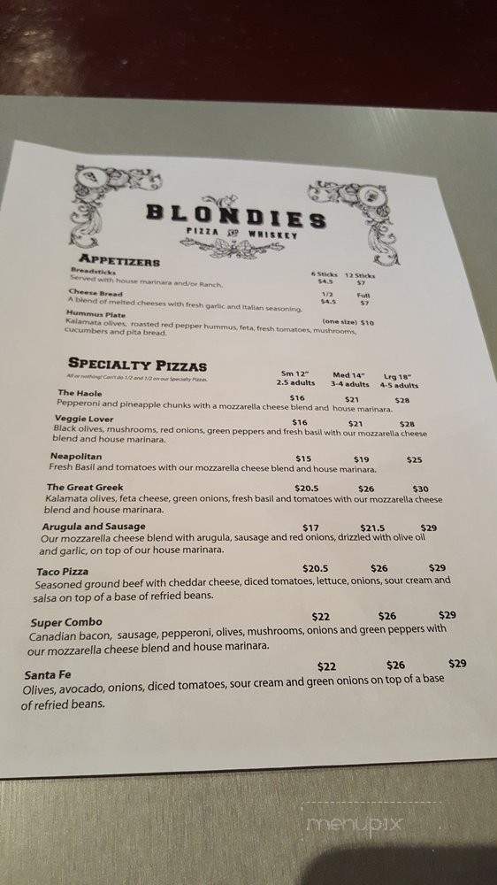 Blondie's Pizza And Whiskey - Gresham, OR menu_pic