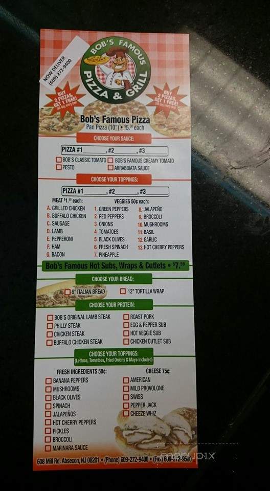 Bob's Famous Pizza & Grill - Absecon, NJ menu_pic