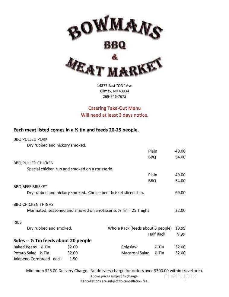 Bowmans BBQ & Meat Market - Climax, MI menu_pic