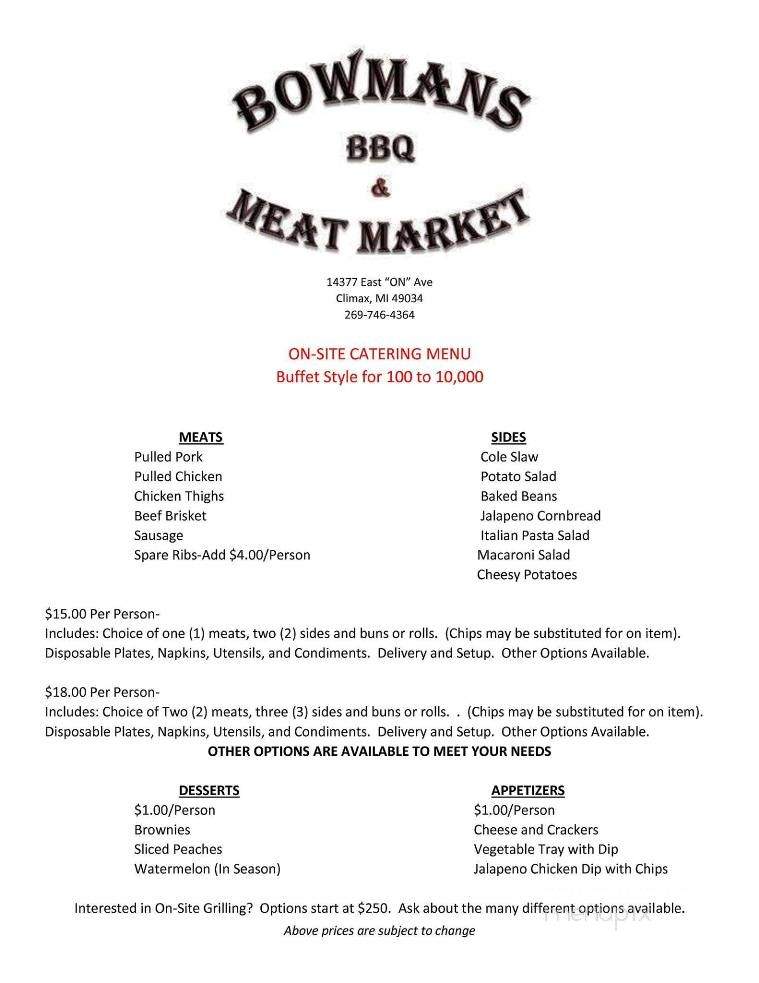 Bowmans BBQ & Meat Market - Climax, MI menu_pic