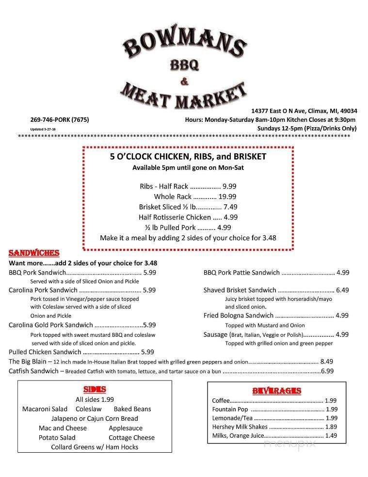 Bowmans BBQ & Meat Market - Climax, MI menu_pic