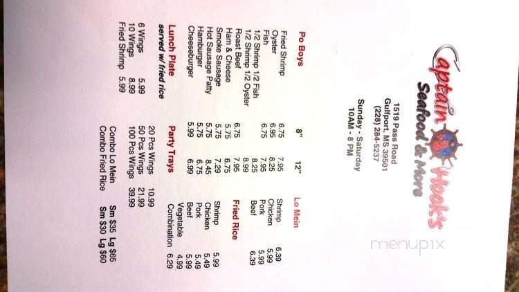 Captain Hook's Seafood and More - Gulfport, MS menu_pic
