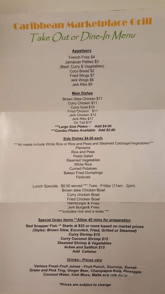 Caribbean Marketplace Grill - Phoenix, AZ menu_pic