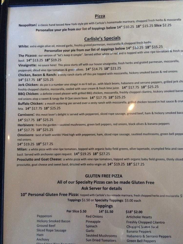 Carlisle's Pizza Tavern - Roswell, GA menu_pic