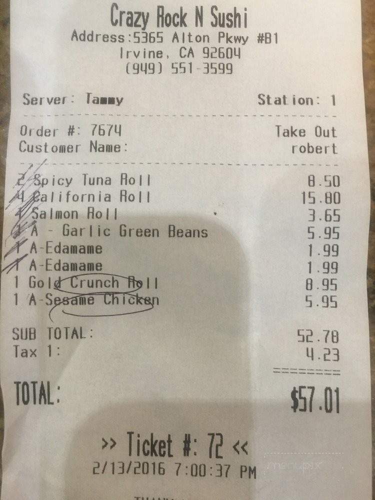 Crazy Rock'N Sushi - Irvine, CA menu_pic