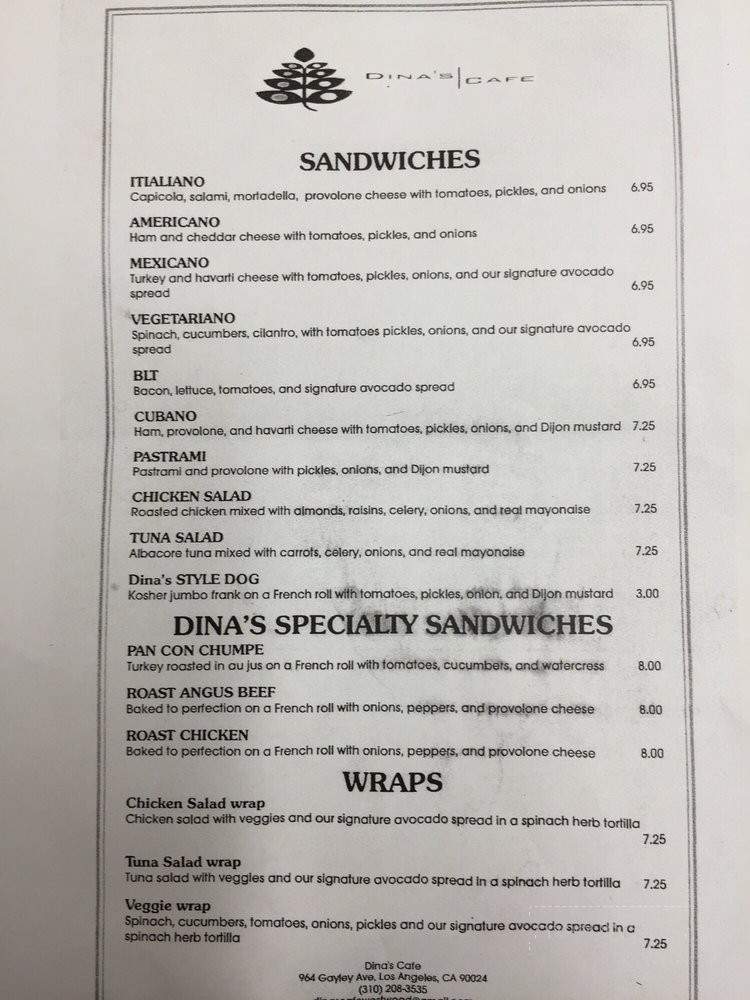 Dina's Cafe - Los Angeles, CA menu_pic