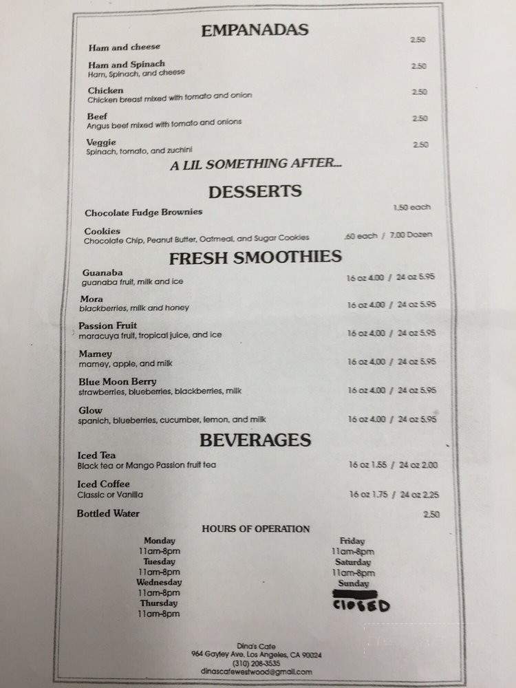 Dina's Cafe - Los Angeles, CA menu_pic