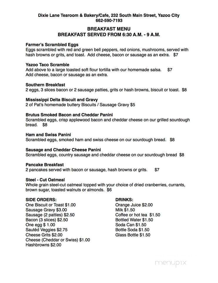 Dixie Lane Tea and Bakery - Yazoo City, MS menu_pic