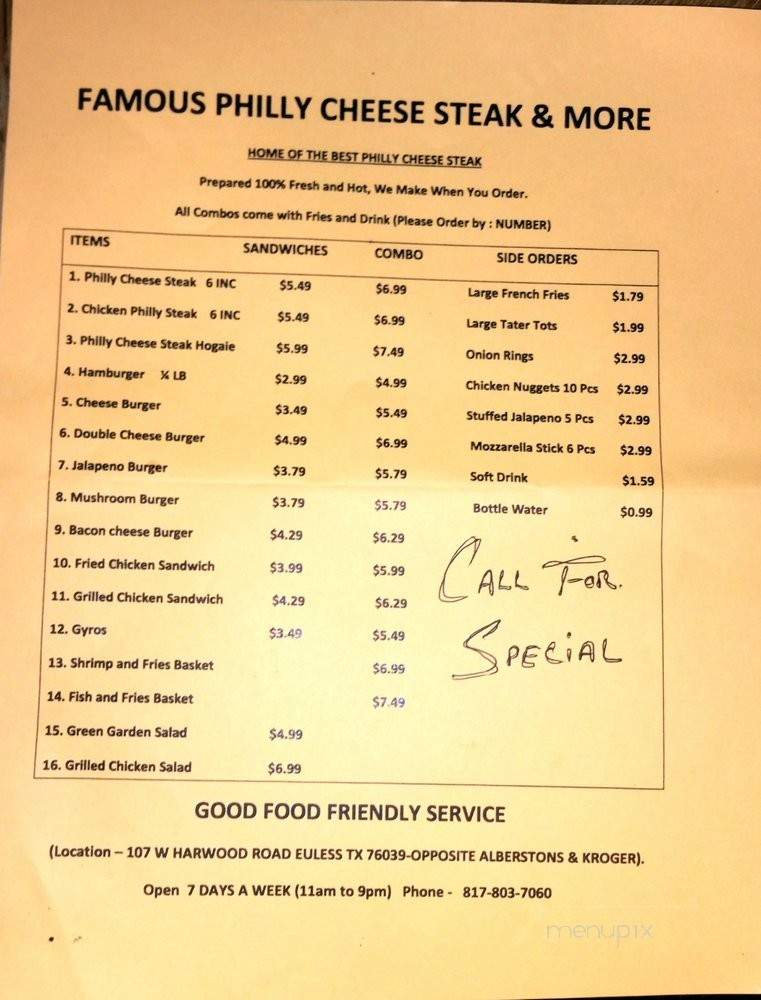 Famous Philly Cheese Steak & More - Euless, TX menu_pic