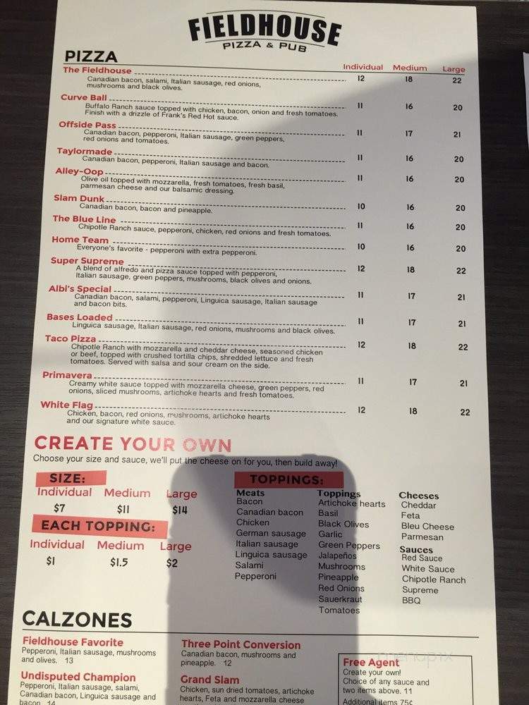 Fieldhouse Pizza & Pub - Liberty Lake, WA menu_pic