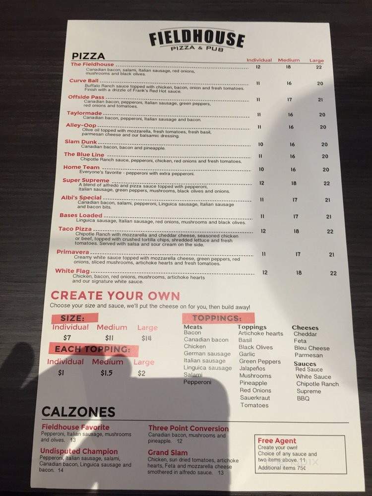 Fieldhouse Pizza & Pub - Liberty Lake, WA menu_pic