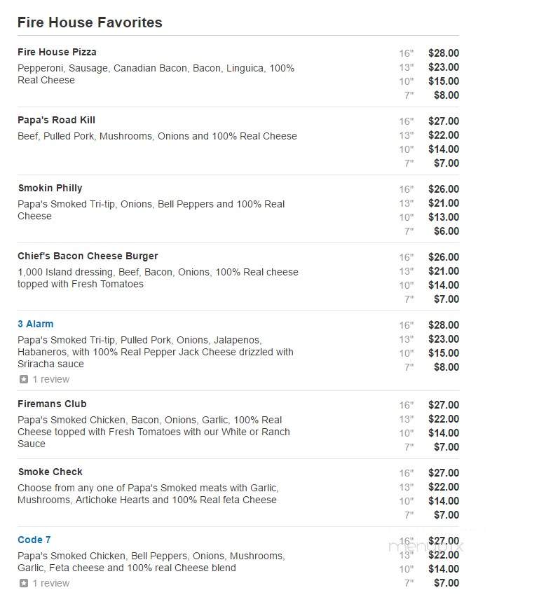 Firehouse Pizza - Morgantown, KY menu_pic