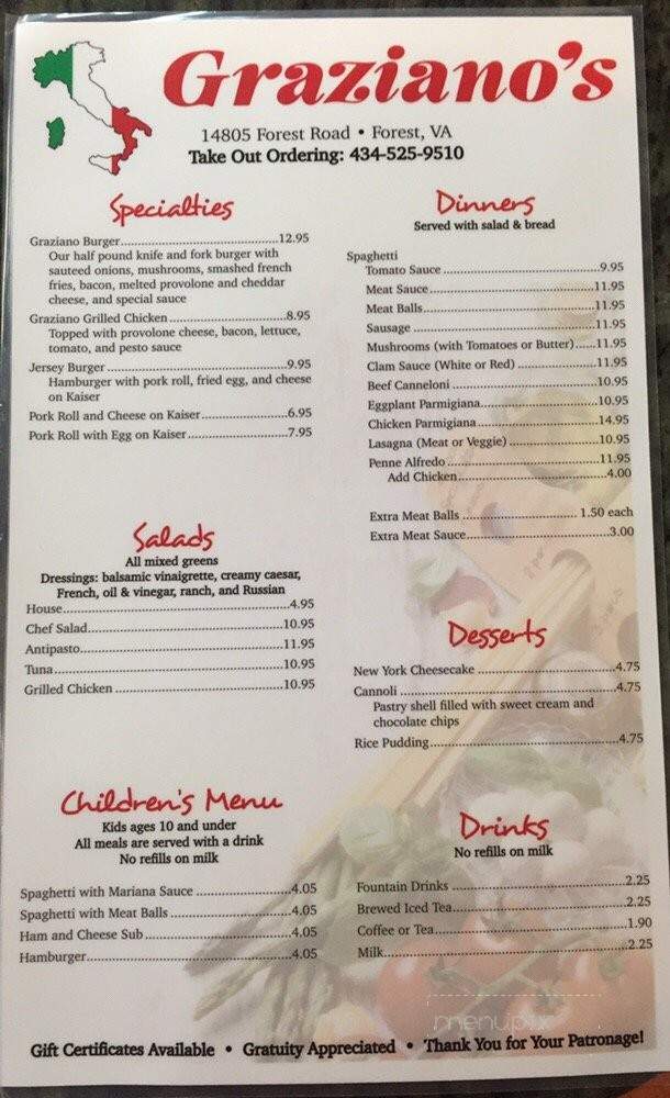 Graziano's - Forest, VA menu_pic