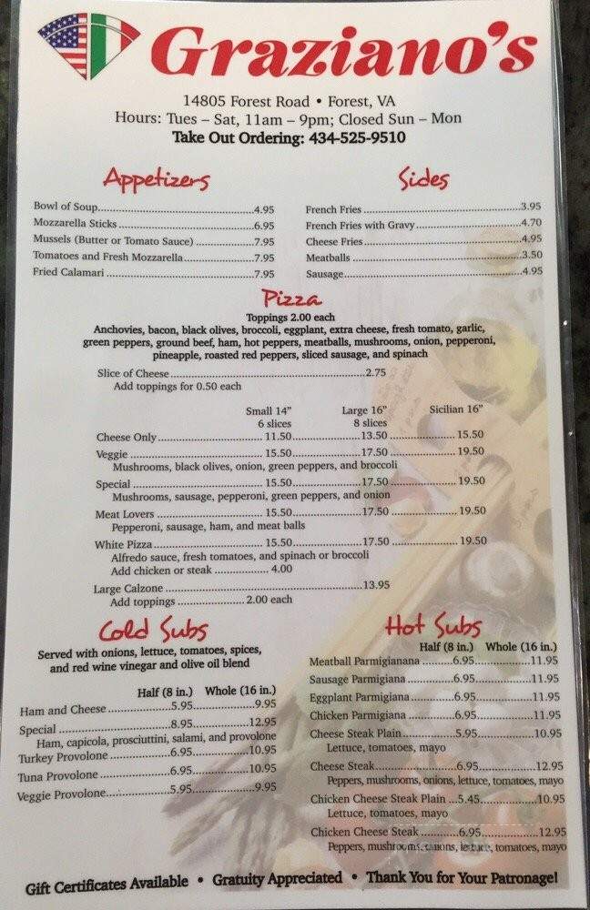 Graziano's - Forest, VA menu_pic