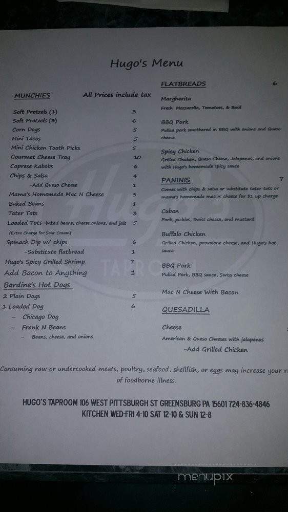 Hugo's Taproom - Greensburg, PA menu_pic