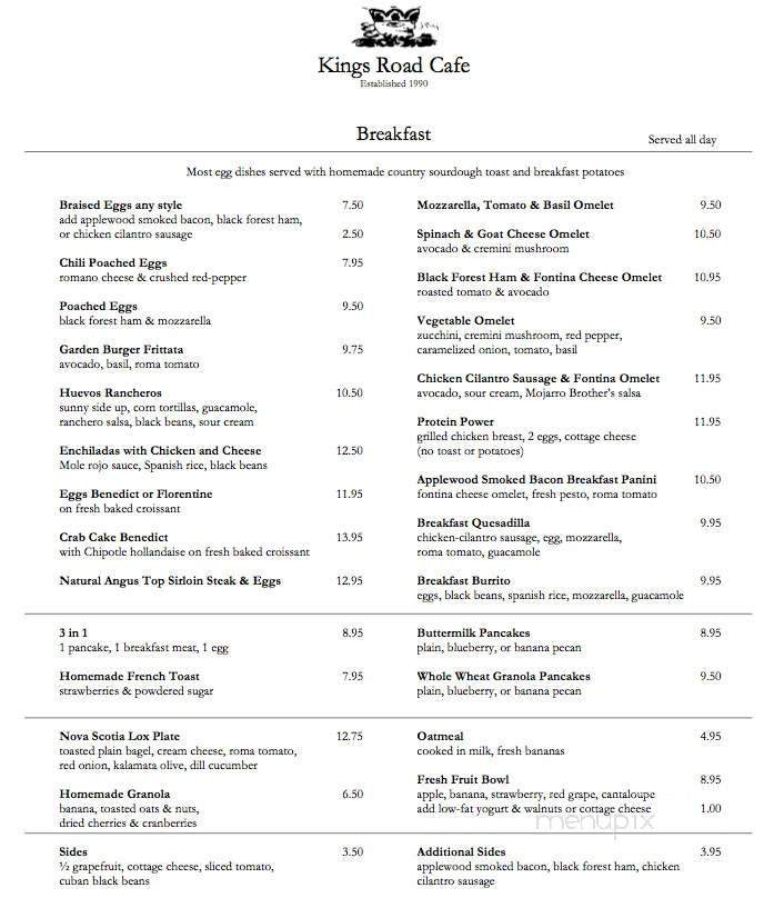 King's Breakfast Cafe - Los Angeles, CA menu_pic