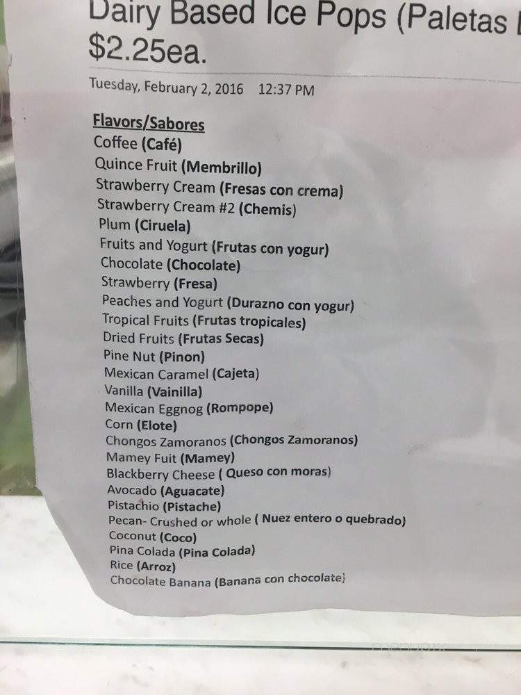 La Michoacana All-Natural Ice Cream - Los Angeles, CA menu_pic