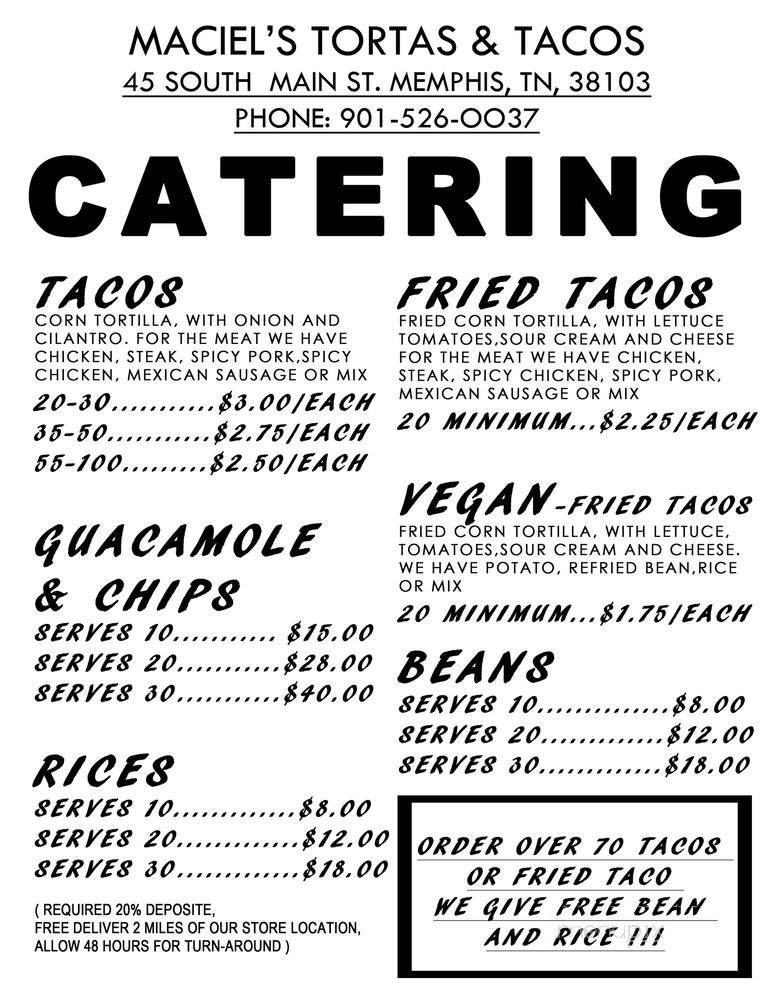 Maciel's Tortas & Tacos - Memphis, TN menu_pic