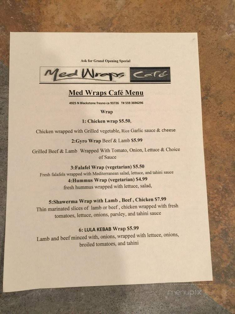 Med Wraps Cafe - Fresno, CA menu_pic