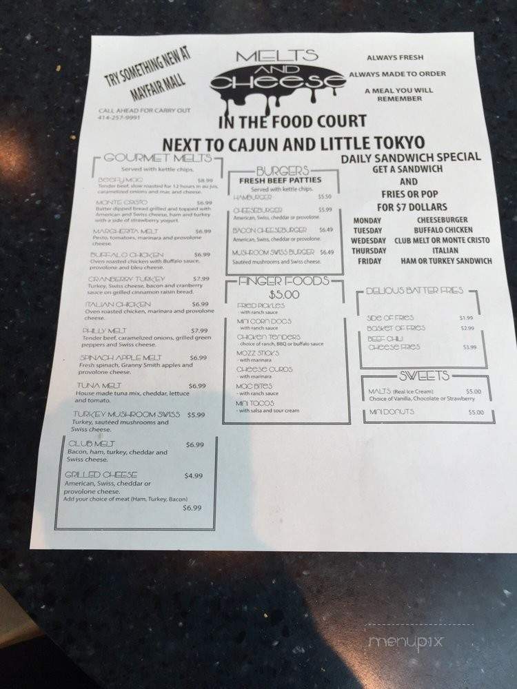 Melts & Cheese - Wauwatosa, WI menu_pic