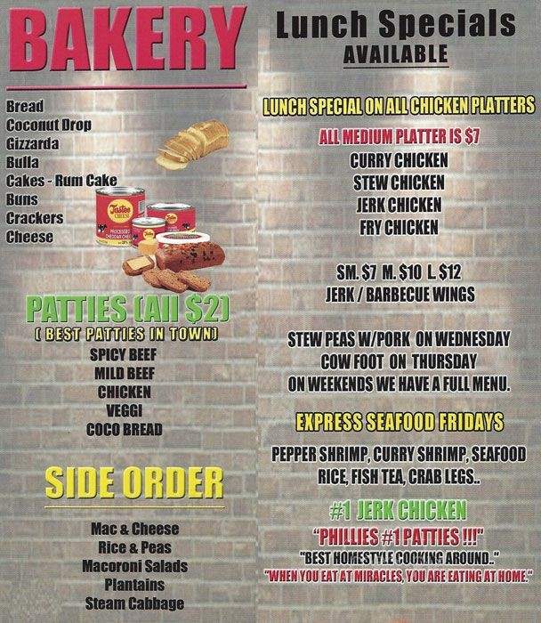 Miracles Jamaican Restaurant and Bakery - Philadelphia, PA menu_pic