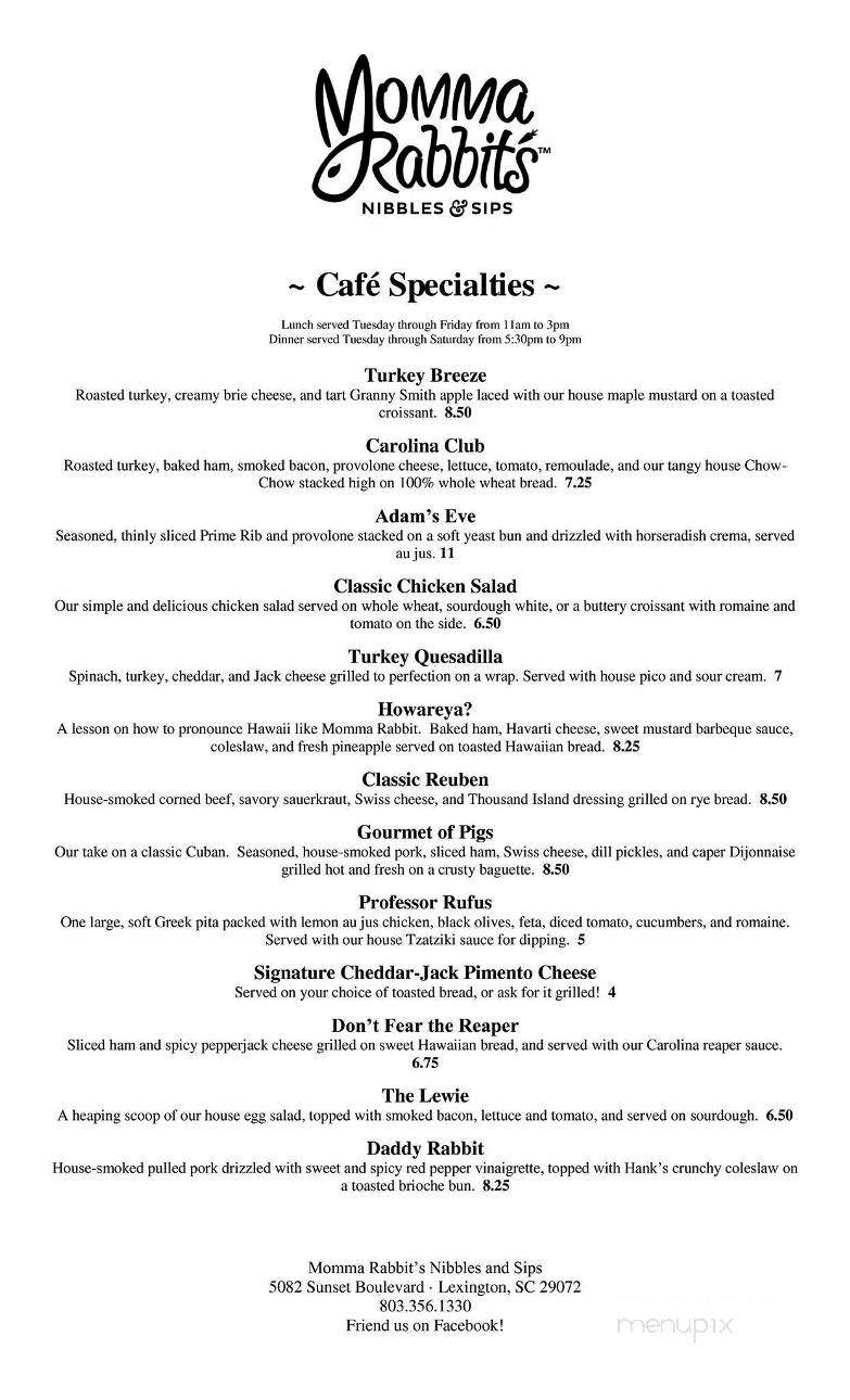 Momma Rabbit's Nibbles and Sips - Lexington, SC menu_pic