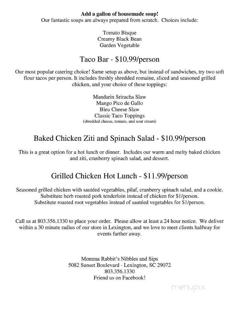 Momma Rabbit's Nibbles and Sips - Lexington, SC menu_pic