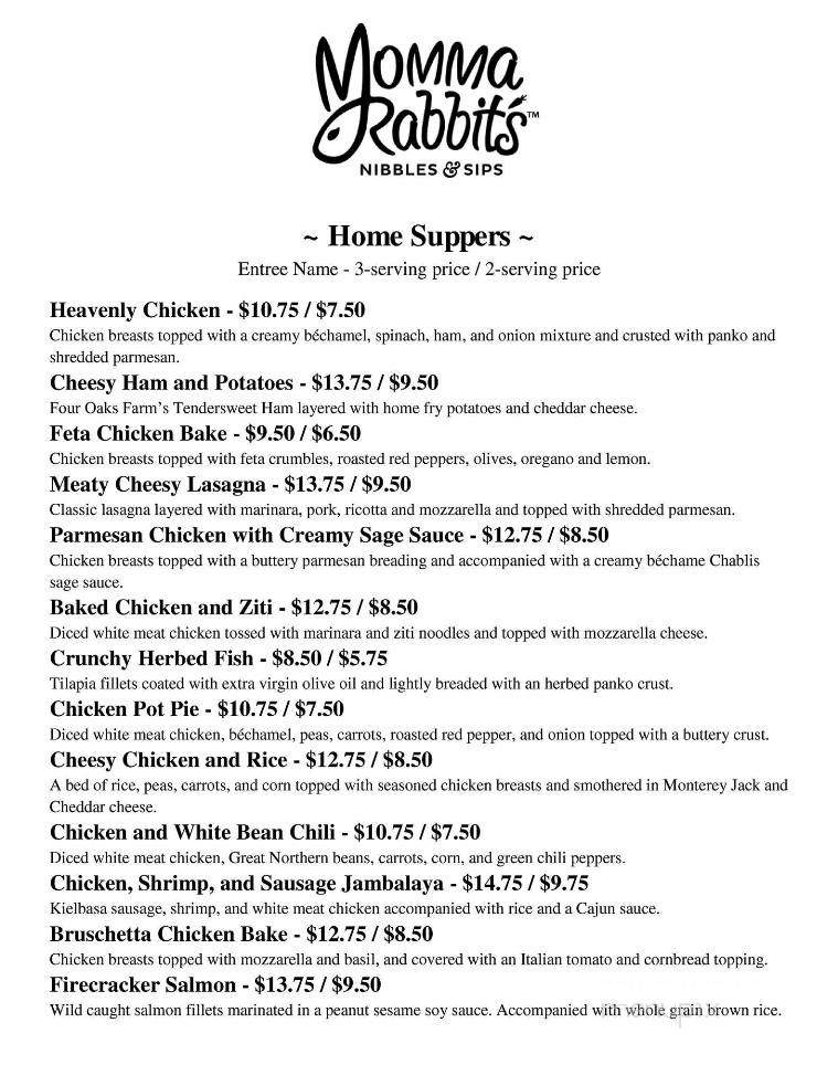 Momma Rabbit's Nibbles and Sips - Lexington, SC menu_pic
