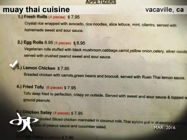 Muay Thai Cuisine - Vacaville, CA menu_pic
