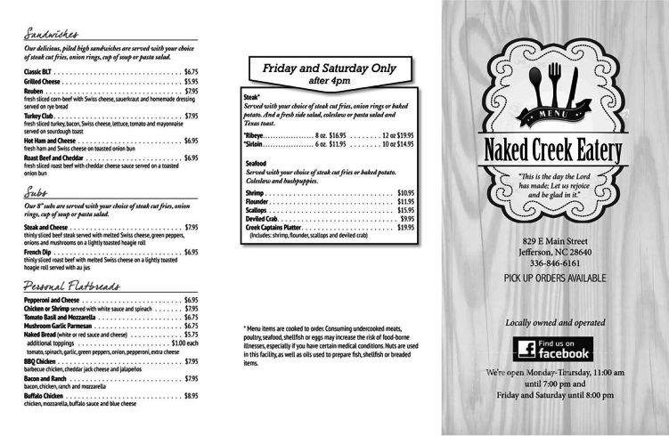 Naked Creek Eatery - Jefferson, NC menu_pic
