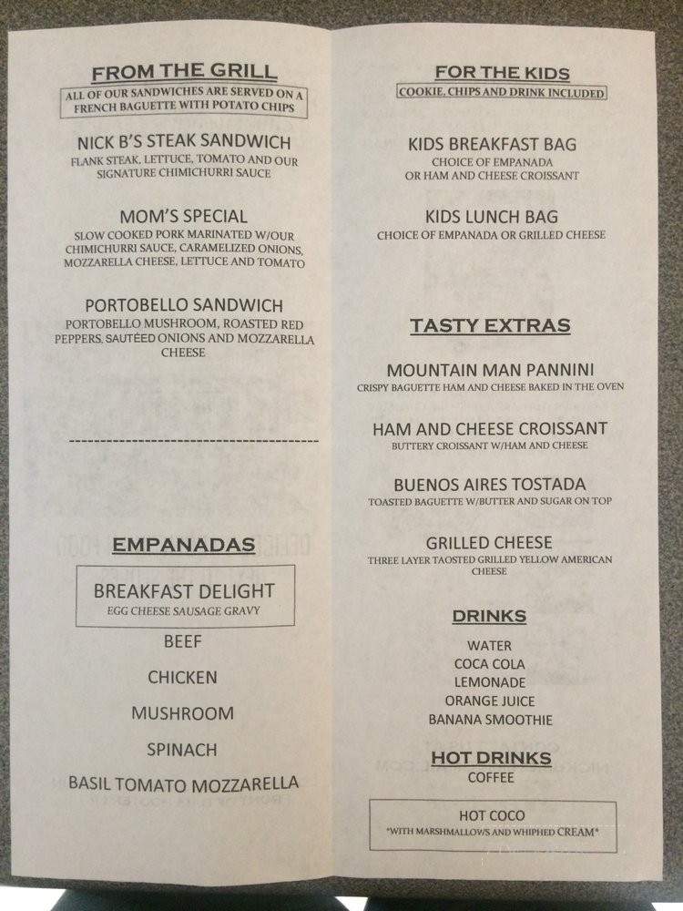 Nick B's - Snowshoe, WV menu_pic