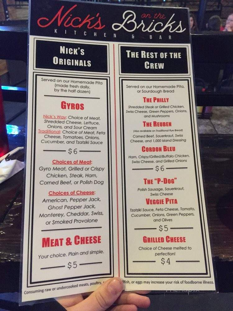 Nick's on the Bricks - Kearney, NE menu_pic