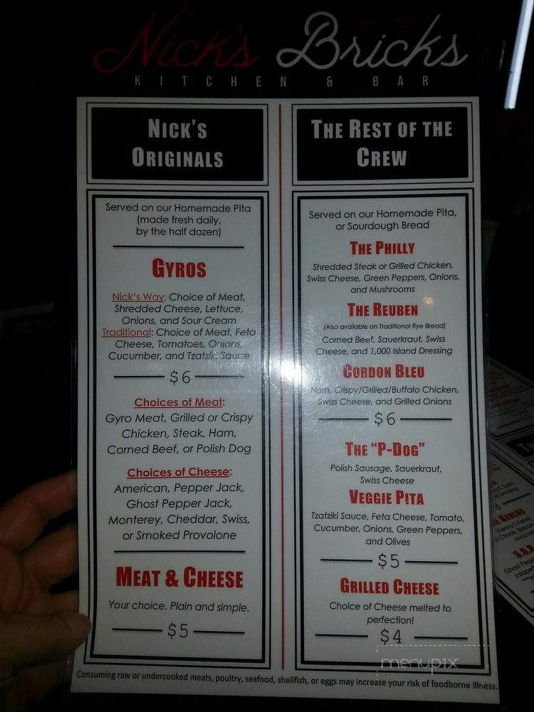 Nick's on the Bricks - Kearney, NE menu_pic