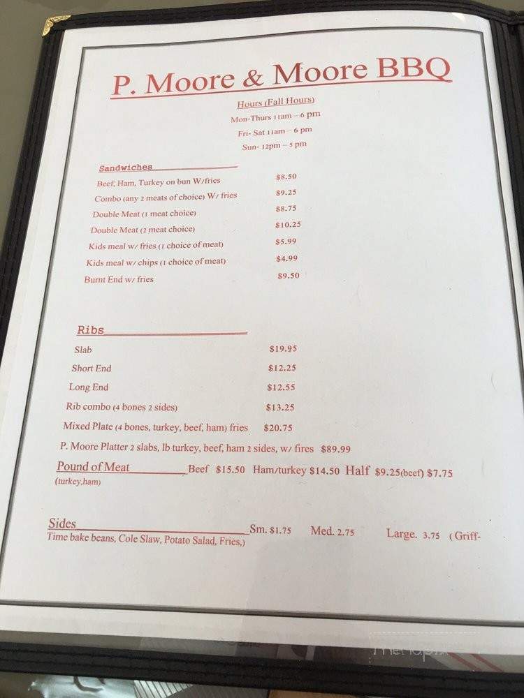 P Moore & Moore BBQ - Kansas City, MO menu_pic