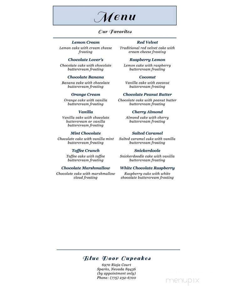 Blue Door Cupcakes - Sparks, NV menu_pic