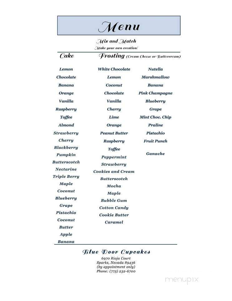 Blue Door Cupcakes - Sparks, NV menu_pic