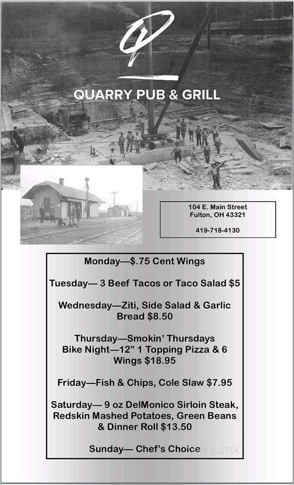 Quarry Pub and Grill - Fulton, OH menu_pic