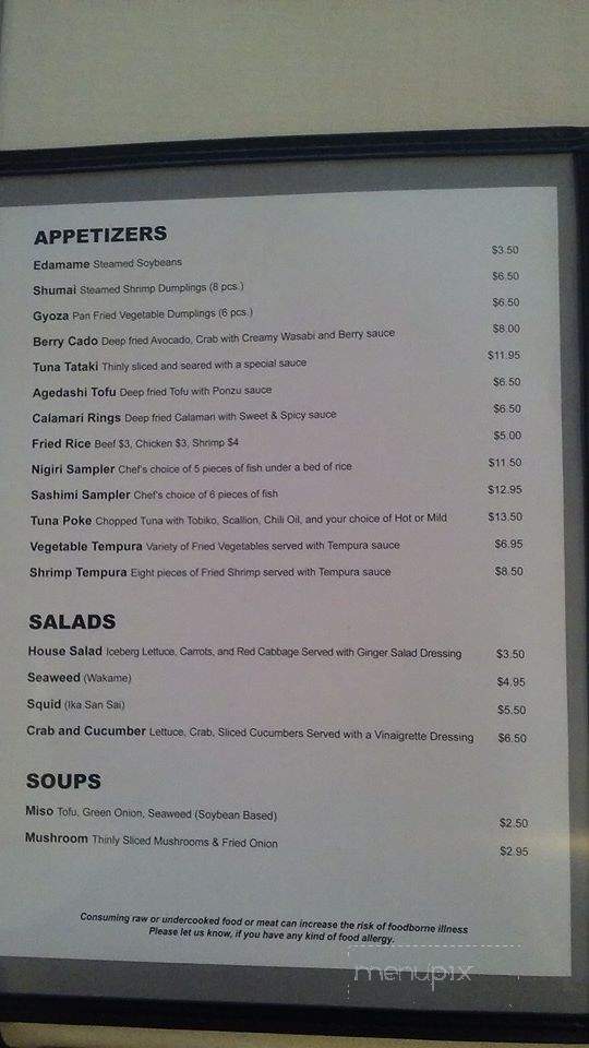 Raw Sushi Bar and Grill - La Grange, KY menu_pic