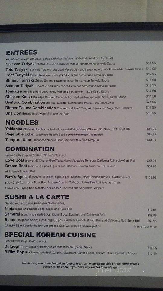 Raw Sushi Bar and Grill - La Grange, KY menu_pic
