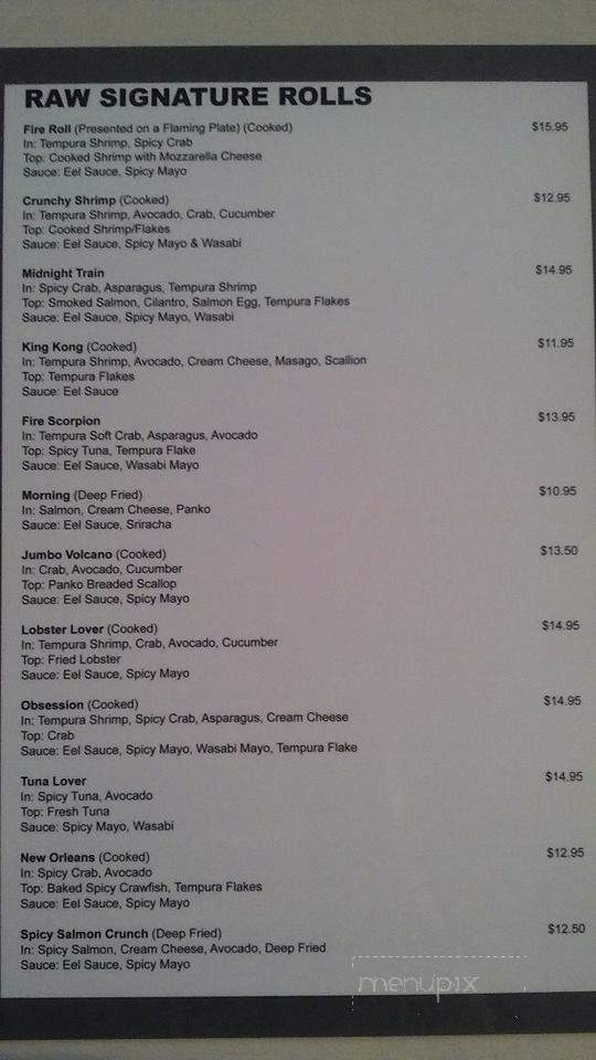 Raw Sushi Bar and Grill - La Grange, KY menu_pic