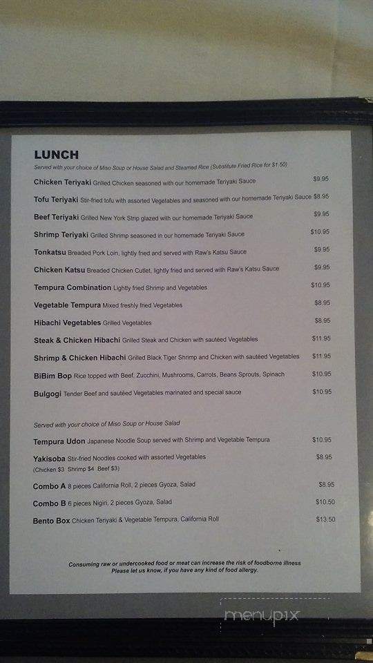 Raw Sushi Bar and Grill - La Grange, KY menu_pic