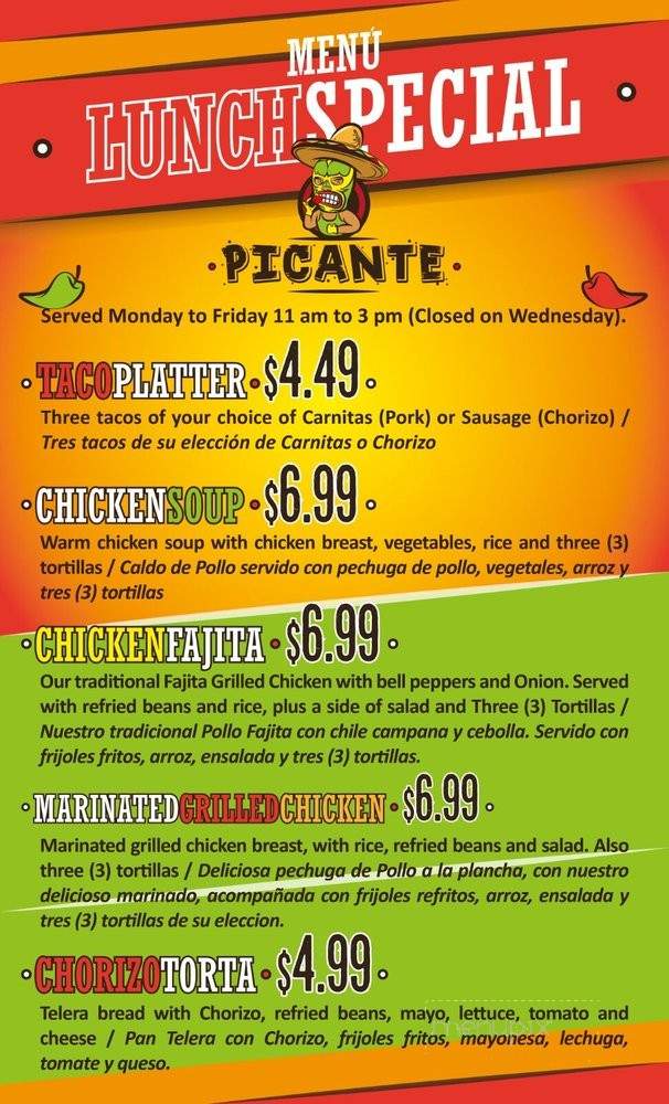 Picante Kitchen & Bar - Mableton, GA menu_pic